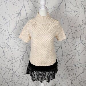 Manoush Ivory Wool Blend Turtleneck Lace Hem Sweater Dress